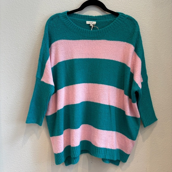 New Easel Clothing Sweater Size Small Pink Green Cozy Top Pullover Boho Oversize - Picture 1 of 7